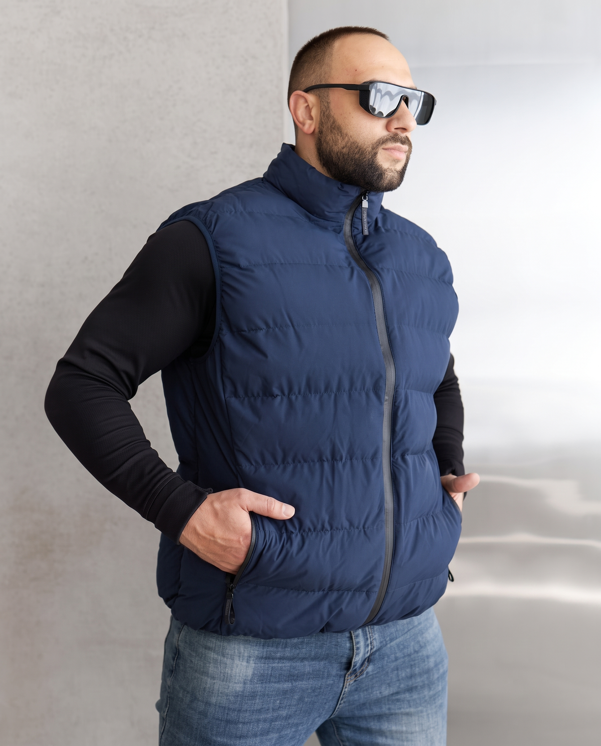 (Urban Warm) Чоловіча демісезонна жилетка 805 з капюшоном синій, XL 597 фото